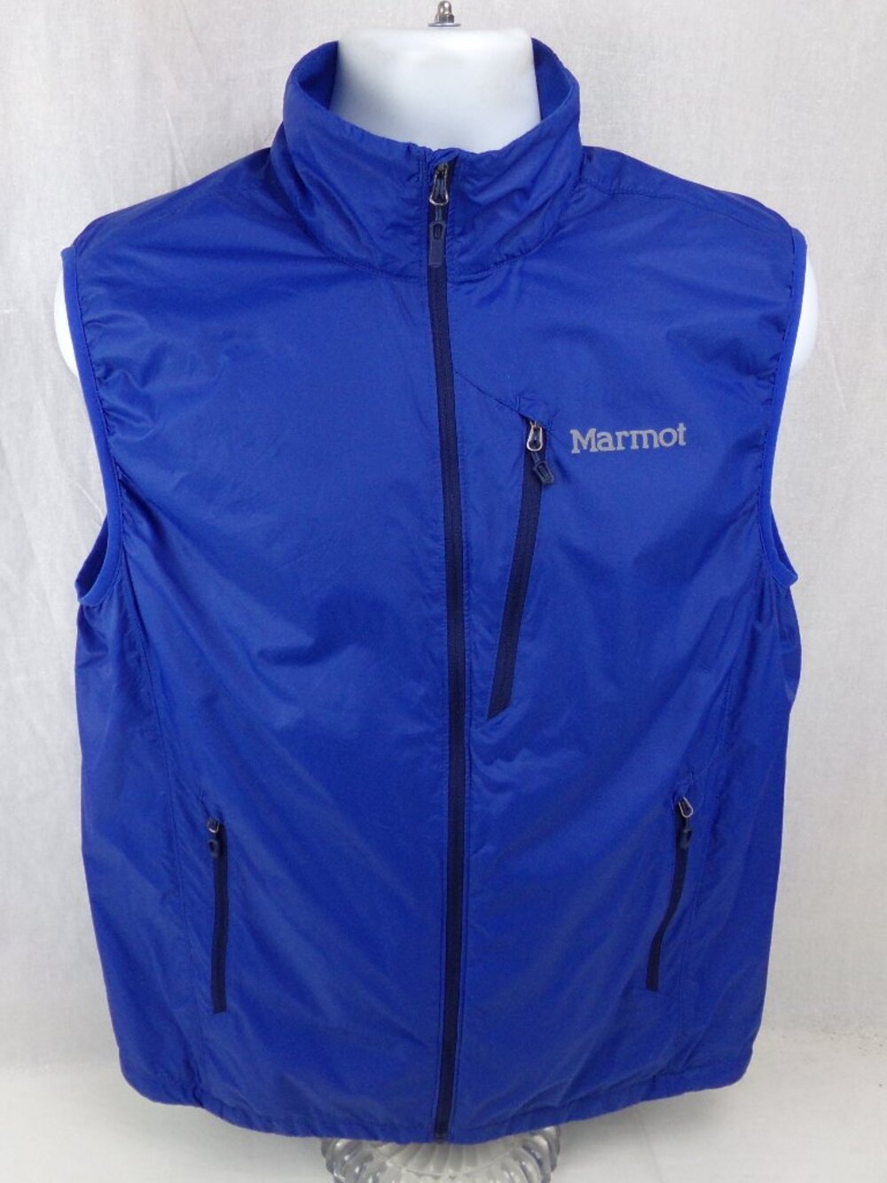 Marmot Ether Dri Clime Vest Large Blue Full Zip Breathable Mock Soft Shell
